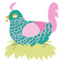 Dragonfruit Matcha, a turquoise and pink chicken with a lace pattern
