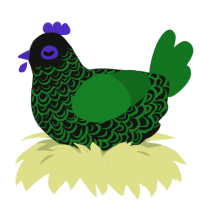 Glitchy, a black and leaf chicken with a double-lace pattern