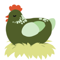 A olive and gluppy chicken with a neck-speckle pattern