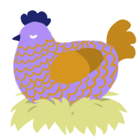 A lilac and ochre chicken with a lace pattern