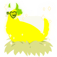 A yellow chicken with a lace pattern