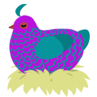 A amethyst and teal chicken with a lace pattern