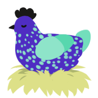 A indigo and mint chicken with a speckle pattern
