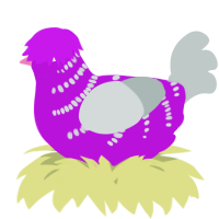 A amethyst and silver chicken with a half-bar pattern