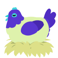 A apple and indigo chicken with a head pattern