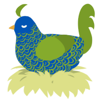 A ultramarine and chartreuse chicken with a double-lace pattern