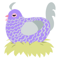 A lilac and silver chicken with a lace pattern