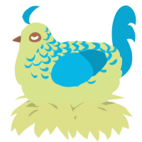 A lemon and cerulean chicken with a half-lace pattern