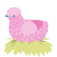 A pink chicken with a speckle pattern