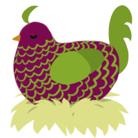 A wine and chartreuse chicken with a lace pattern