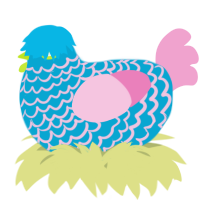 A cerulean and pink chicken with a lace pattern