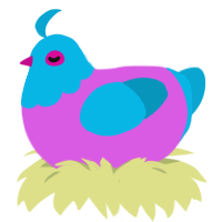 neon, a orchid and cerulean chicken with a head pattern