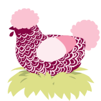 A maroon and rose chicken with a double-lace pattern