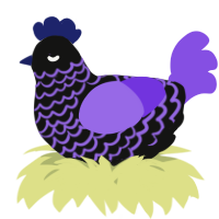 A black and blurple chicken with a lace pattern