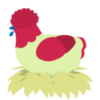 A apple and crimson chicken with a head pattern
