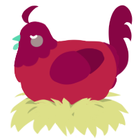 A crimson and maroon chicken with a head pattern