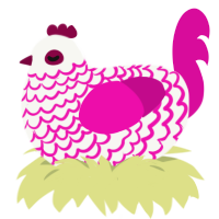 A white and fuchsia chicken with a lace pattern