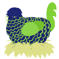 A navy and grass chicken with a lace pattern