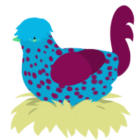 Mok, a cerulean and wine chicken with a speckle pattern