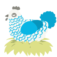 A white and cerulean chicken with a lace pattern