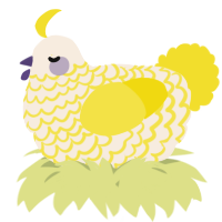 A cream and yellow chicken with a lace pattern