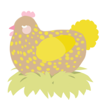 A beige and yellow chicken with a speckle pattern