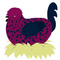 A wine and tumblr chicken with a speckle pattern