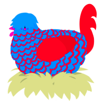 A sapphire and crimson chicken with a lace pattern