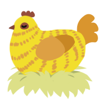 Banopper, a yellow and orange chicken with a bar pattern