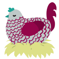 A silver and maroon chicken with a lace pattern