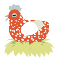 A vermilion and white chicken with a speckle pattern