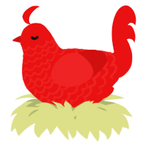A red chicken with a lace pattern
