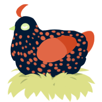 A tumblr and vermilion chicken with a speckle pattern