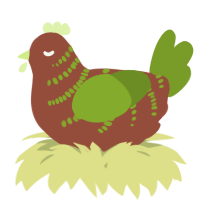 A russet and chartreuse chicken with a half-bar pattern