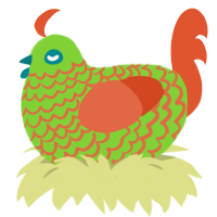 A grass and vermilion chicken with a lace pattern