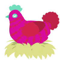 A fuchsia and crimson chicken with a bar pattern