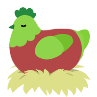 apple, a red and grass chicken with a head pattern