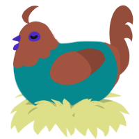A teal and russet chicken with a head pattern