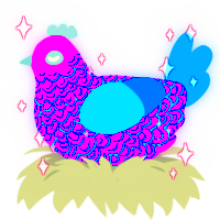 RAVE, a fuchsia and sapphire chicken with a double-lace pattern
