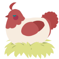 A cream and red chicken with a head pattern