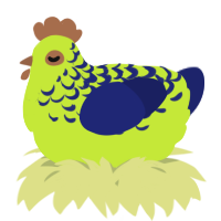 A lime and navy chicken with a half-lace pattern