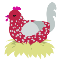A crimson and silver chicken with a speckle pattern