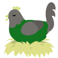 A leaf and grey chicken with a head pattern