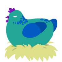A turquoise and ultramarine chicken with a neck-speckle pattern