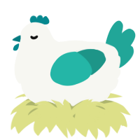 A white and turquoise chicken