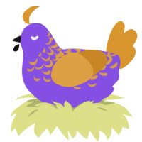 A blurple and orange chicken with a half-lace pattern