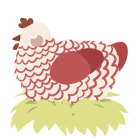 A cream and red chicken with a lace pattern