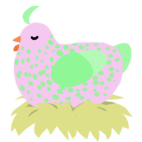 Silly, a leaf and plum chicken with a speckle pattern