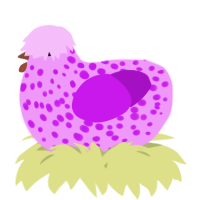 A lavender and amethyst chicken with a speckle pattern