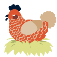 A vermilion and beige chicken with a lace pattern
